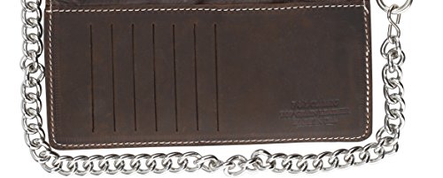 Image of RFID Blocking Men's Tri-fold Vintage Long Style cow Leather With Chain card holder Wallet,MADE IN USA