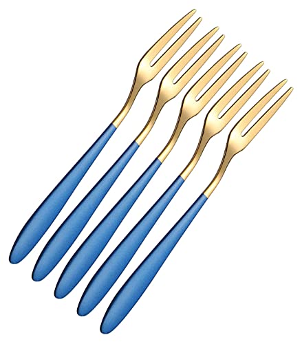 Image of Mini Cocktail Forks Appetizer Forks 18 /10 Stainless Steel Fruit Forks Dessert Forks Tasting Forks Appetizer Small Forks Set Appetizer Cake Fruit Forks Set (Blue,Set of 5)