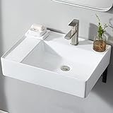 Comllen Ceramic Wall Mounted Bathroom Vessel Sink, 24”x18” Rectangular Above Counter Vessel Sink White Porcelain Wall Hung Lavatory Vanity Bathroom Sink