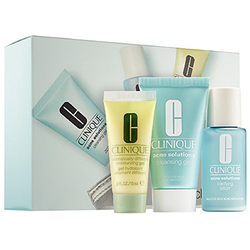 Clinique 3-Step Kit Travel Size - Acne Solutios Cleansing Gel, Lotion, Dramatically Moisturizing Gel