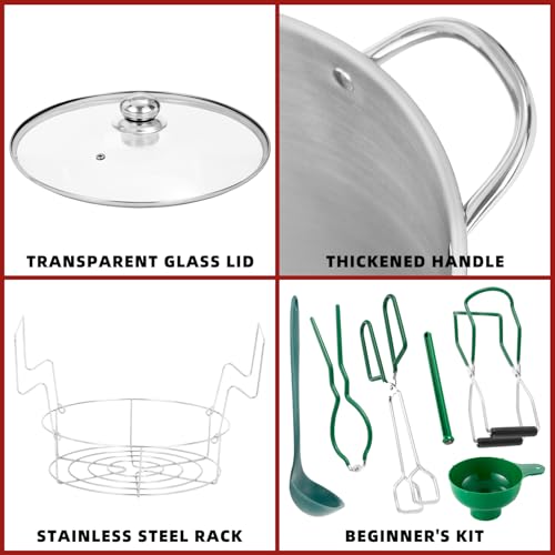 QPMR 21.5 QT Stainless Steel Canning Pot with Lid and Rack, Stainless Steel Water Bath Canner,Canning Supplies Starter Kit and Canning Tools Set for Beginnner,Gift for Mom/Wife by QPMR - Image 8