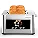 Aigostar Tostadora, 2 Rebanadas, Pantalla LED Táctil, Ranura Extra Ancha de 4 cm, Centrado Automático, 6 Niveles de Tostado, Funciones de Recalentar, Descongelar y Parada, Acero Inoxidable, 850W