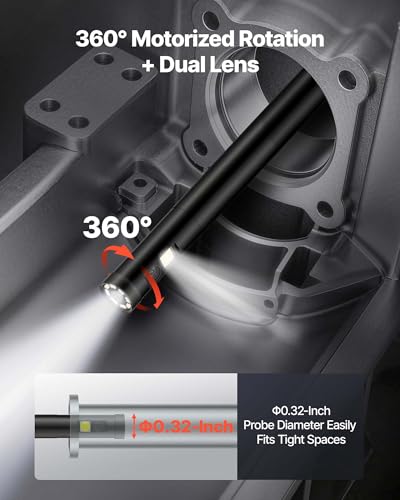 Image of VEVOR 360 Borescope with Innovative 360 Motorized Rotation Probe, 5 inch 16.4FT Endoscope Inspection Camera, 1080P HD Rigid Snake Scope Cam for Wall Automotive Engine Inspect