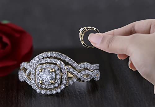 Dazzlingrock Collection Round White Diamond Criss Cross Style with Matching Band Engagement Ring Set for Women (1.00 ctw, Color H-I, Clarity SI2) in 18K Yellow Gold Size 5.5