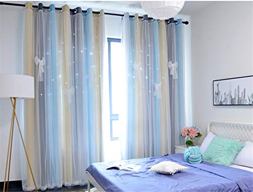 Image of Yancorp Curtains for Girls Bedroom Kids Room Curtain Colorful Window Nursery Curtain 63 inches Length Room Darkening Grommet 2 Layers (Gray Blue, W52 X L63)