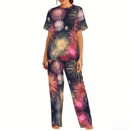 Pyjama femme imprimé feu d'artifice en tissu doux pour la nuit