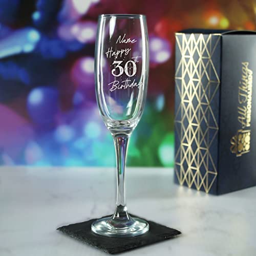 Personalised Engraved Champagne Flute Happy 30th Birthday Speckled Design, Arrives Gift Boxed