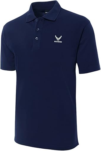 FANNOO US Air Force Retired Embroidery Polo Shirt for Men-Mens Air Force Pattern Embroidered Shirts Short Sleeve Golf Shirt