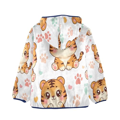 Cute Tiger Pattern Prints Design Toddler Fleece Jacket Girl Boys Hooded Fleece Jacket Coat Warm Outwear Zip-up 3-10T2