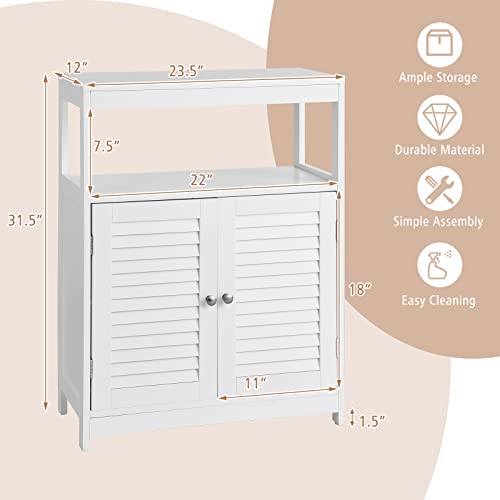 Glacer Floor Storage Cabinet, Multifunctional Bathroom Floor Cabinet With Double Shutter Doors And Three-Position Adjustable Shelf, Ideal For Bathroom, Living Room, 23.5 X 12 X 31.5 Inches (White) #TOP6