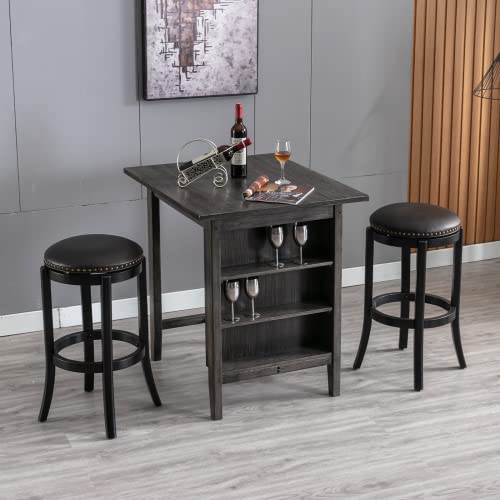 Chairus Pu Upholstered Round Swivel Bar Stools Set Of 4 Modern Nailhead Backless High Barstools With Solid Wood Legs 29.5" Bar Height Stools For Living Room/Dining Room/Kitchen/Home Bar, Coffee #TOP3