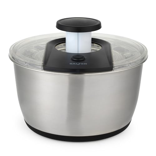 Salter Expert Salatschleuder – 6 Liter, Doppelfunktions-Schüssel mit Abtropfer, Waschen, Trocknen & Servieren, Salattrockner, Verriegelbare Pumpe für einfache Lagerung, Rutschfester Boden