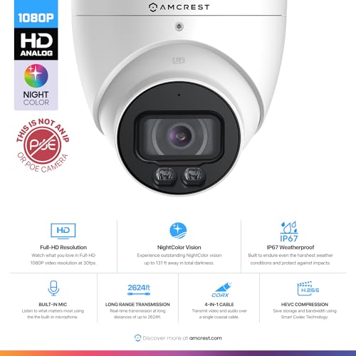 Amcrest Night Color Turret Analog Camera W/ 131Ft Full Color Nightvision, Security Camera Outdoor For Cctv Dvr thumb #1