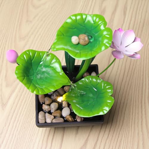 YOQUATE Water Fountain Indoor Waterfall Fountain 3-Tier Tabletop Fountain Lotus Desk Relaxation Home Decor Including Lots of Rocks and Soothing Sound Machine (Green 1) - Thumbnail 6