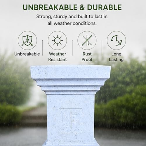 Image of Synergy Plast Tulsi Plant Pot for Indoor Outdoor Use (Marble White) | Marble Finish Fiber Planter with Drainage Hole | Decorative Tulsi Gamla for Home Balcony Garden Terrace | Size:- 16X16X22 Inches