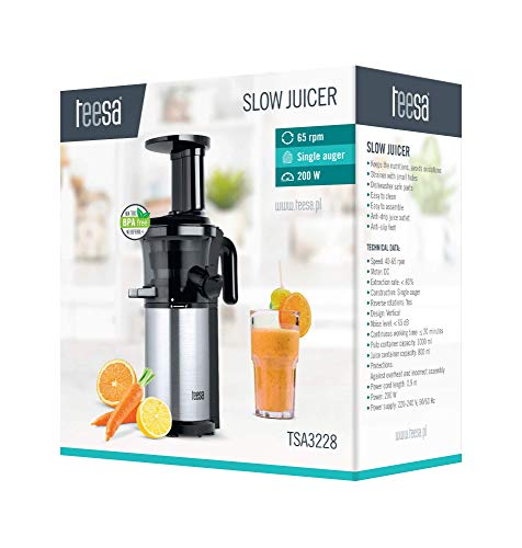 Teesa Wyciskarka Wolnoobrotowa do Soków 200 W BPA Free Stal Nierdzewna TSA3228