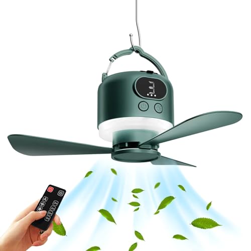 Gramigg Ventilador de techo recargable por USB con luz y control remoto, cuenta con pala extraíble y 4 velocidades tanto para interiores como exteriores