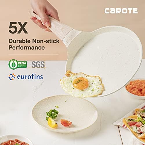 CAROTE Crepe Pan and Pancake Pan, 8 inch Nonstick Skillet Granite Cookware, Breakfast Non-Stick Griddle Pan Flat Pan for Stove Top, Induction Safe, PFOA FREE