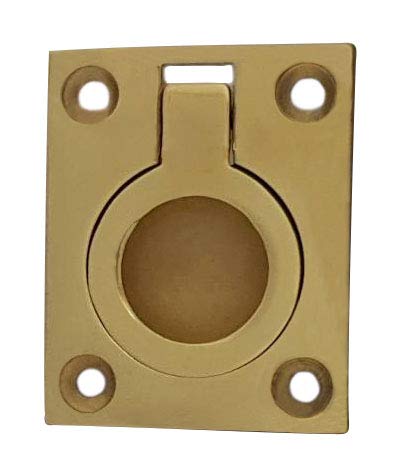 QCAASolid Brass Flush Ring Pull, 36.5 x45 mm, Polished Brass US3, 2 Pack, Made in Taiwan