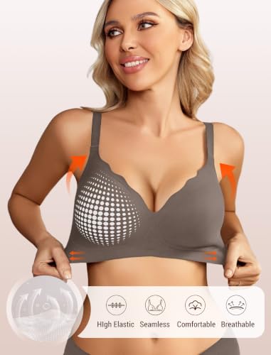 Image of Avidlove Jelly Bras for Women No Underwire Seamless Bralettes Wireless Push Up Scalloped Full Coverage Sports Everyday Bra