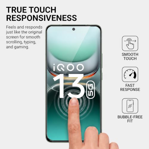 Image of Tempered Glass for iQOO 13 5G (6.82 Inch) | 9H Hardness Screen Protector | HD Clear | Bubble Free Installation | Anti Scratch | Oleophobic Coating | Case Friendly