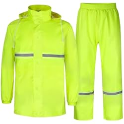 Trajes Reflectivos Oralidera Traje de Lluvia para Hombres 2 Piezas Chaqueta con Capucha y pantalón de Lluvia Traje Impermeable de Trabajo Reflectante Traje de Agua Completo para Deportes al Aire Libre, Verde, L
