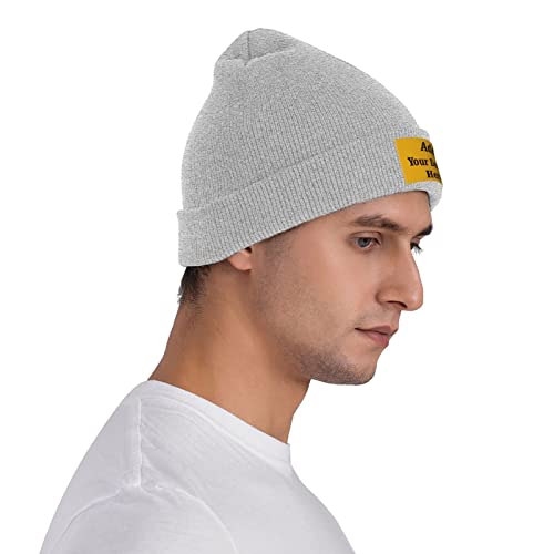 Custom Beanie Hats For Men, Personalized Logo Text Hat Satin Lined, Customized Winter Knit Hat For Boyfriend Husband Birthday Gray #TOP5