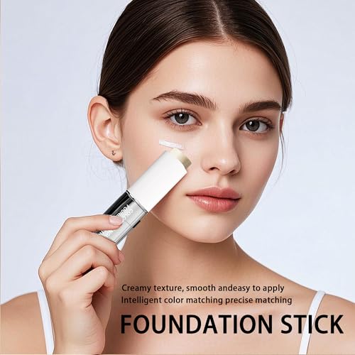 LINELLE Color Changing Foundation Stick V, Korean Makeup Cream Stick 3 In 1- White Foundation- Full Coverage Hydrating Concealer Balm, 2PCS Dual-Ended With Detachable Brush