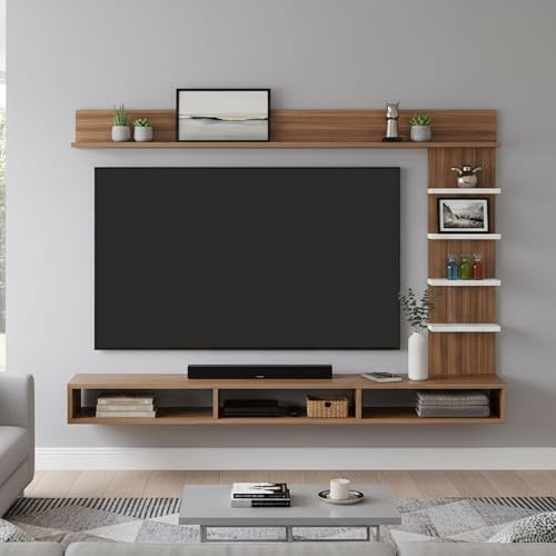 Image of FURNEASER Eplus Engineered Wood Wall Mount TV Unit /TV Stand /TV Cabinet /TV Entertainment Unit /Set Top Box Stand (Ideal for 50-55 Inch) (D.I.Y) (Exotic Teak & White)
