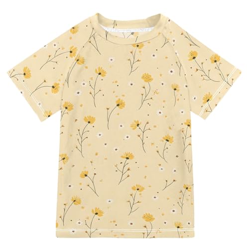 ALAZA Kids Rash Guard Girls Toddler Swim Shirts Short Sleeve Little Flower Yellow UPF 50+ 3T