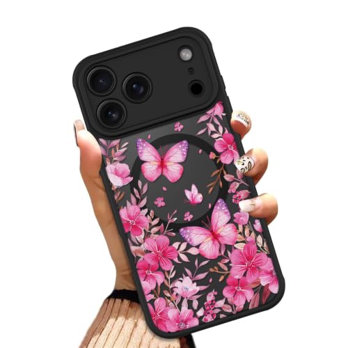 OOK Hot Pink Butterflies Floral Phone Case Made for iPhone 17 Pro Max