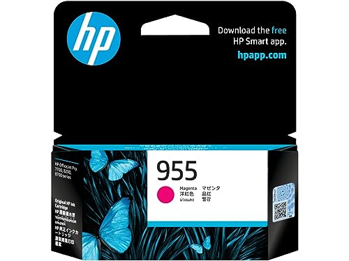 HP 955 Genuine Original Magenta Ink Printer Cartridge Works with HP OfficeJet Pro 7720, 7730, 7740, 8210, 8720, 8730 (L0S54AA)