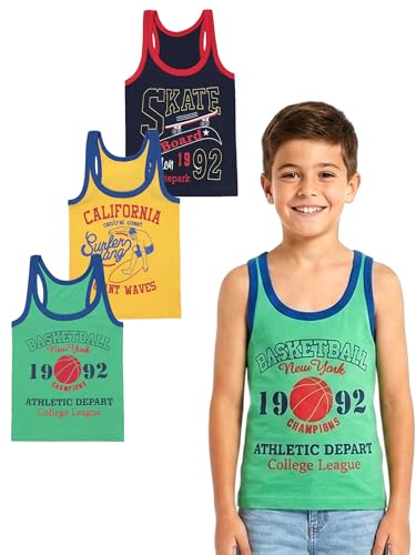 Image of Kids Boy's Regular Fit Vest| 100% Cotton| Skin Friendly | Lightweight | Sleeveless Design | Pack Of 3 (Color & Print May Vary)