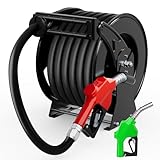 Diesel Fuel Hose Reel 1 Inch x 50ft with Fueling Nozzle, Fuel Hose Reel 300PSI Retractable Industrial Heavy Duty Swivel Steel Construction Reel for Ship Vehicle Tank Truck Trailer Cart
