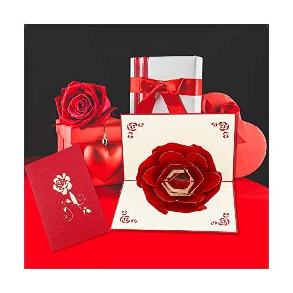 HOWAF 2 Piezas Tridimensional Tarjeta de San Valentín, Pop-up Tarjeta de felicitación diseño de Flores y Corazones para… - Imagen 8