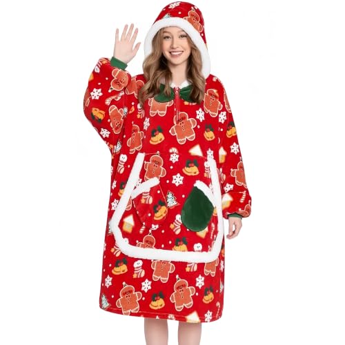 OLAOLA Wearable Blanket Hoodie Hooded Blanket with Pocket Gingerbread