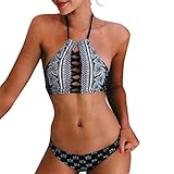 Canserin Women's Bikini Set, Womens Print Bandage Two-Piece Bikini Swimsuit Beachwear (S, Black)