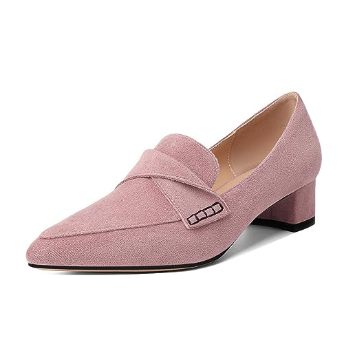 Esvowido Women's Block Heels Loafer Pumps Closed Pointed Toe Slip on Comfortable Chunky Low Heel Dress Shoes for Daily Life Work Office 1.5 Inch
