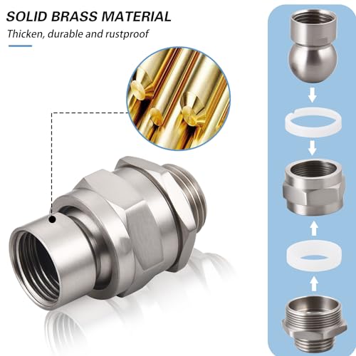 Enoughmen Shower Connector Ball Joint Shower Head Swivel Ball Adapter,Solid Brass Adjustable Shower Arm Connector, Universal Showering Component, Brushed Nickel