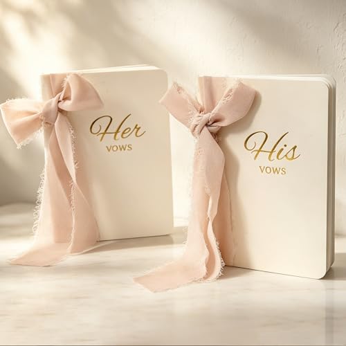 Wedding Vow Books His and Hers, Soft Touch Cover with Ribbon & Gift Box, 28 Lined Pages, Premium Elegant Keepsake for Bride & Groom Ceremony, Wedding Gift & Registry Must-Haves (Ivory & Ivory)