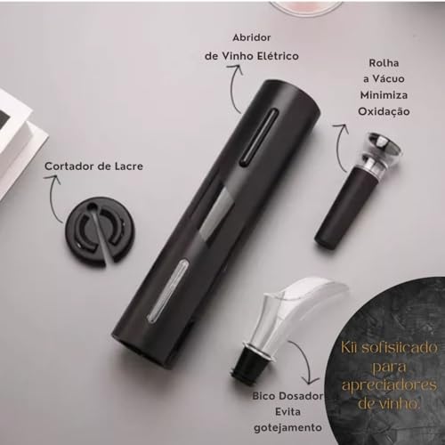 Abridor de Vinho Elétrico Saca Rolhas Automático Kit 4 Peças em 1