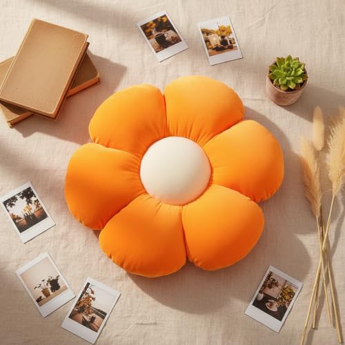 Image of AVSHUB Sunflower Aesthetic 6 Petal Cute Preppy Decorative Throw Pillow|Floor Cushion with Fibre Filling for Aesthetic Decoration (Orange, 35CM)