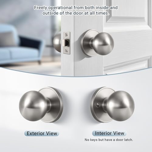 KNOBWELL Brushed Nickel Closet Door Knob, Interior Door Knobs with Round Ball Knob for Passage, Hallway Doors, Keyless Non-Locking Indoor Door Handle, 4 Pack by KNOBWELL - Image 3