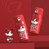 Cute Hot Water Bottle 304 Stainless Steel Cartoon Tumbler Thermos Bottle Coffee Mug Travel Insulated Tumbler Tea Cup Hydroflask (Capacity : 350ml, Color : Red)