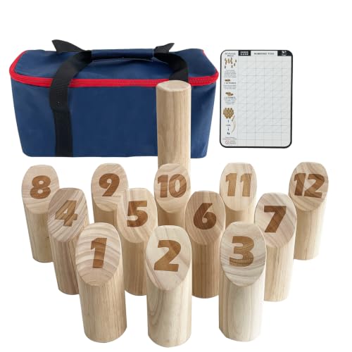 Numbered Block Toss Games Wooden Throwing Game Outdoor Backyard Lawn Games (Scoreboard & Carrying Bag)
