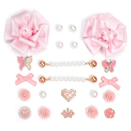 22PCS Fashion Shoe Charm Set for Clog Sandals Women, Fabric Flowers, Pearl Chains, Rhinestone Accessories & Pearls for Girls DIY Shoe Decor (Not for Sneakers)