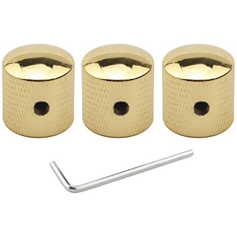 Unxuey 3PCS Gold Metal Dome Volume Tone Control Knobs Knurled Shaft Pots Knobs with Keys Screws Set for Electric Guitar or Bass Cover