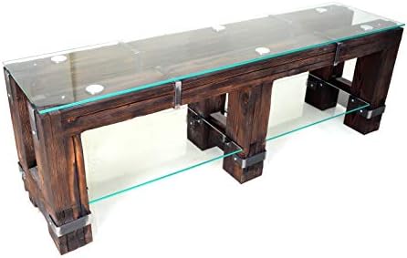CHYRKA® TV stand (120x40 cm H=50 cm, Natural color) SAMBOR shelf in the living room TV base made of natural wood handmade metal