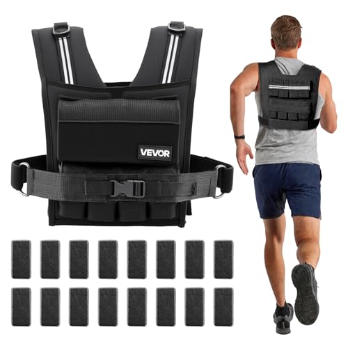 VEVOR Chaleco Lastrado Ajustable 0,63-16 kg, Chaleco Ponderado con 16 Bloques de Hierro Extraíbles de 0,95 kg, Tira Reflectante, para Entrenamiento de Fuerza, Correr, Fitness, Desarrollo Muscular