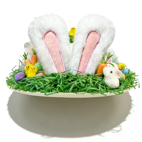 KMDODO Easter Bonnet Craft Kit - DIY Classic Straw Hat Making Set for Family Bonding & Spring Traditions - Complete with Bunnies, Chicks, Carrots, Eggs, Feathers & Grass